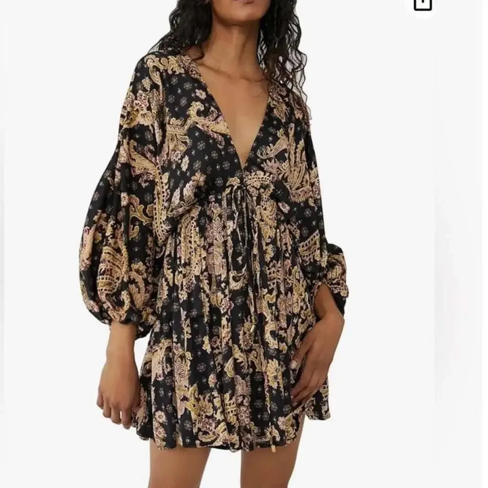 Free People Arzel Mini Dress Black Combo Paisley